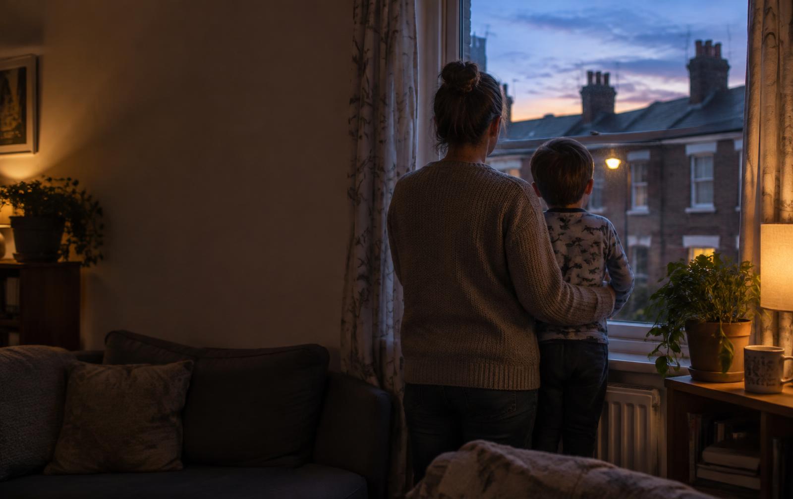 A family at home in the evening.